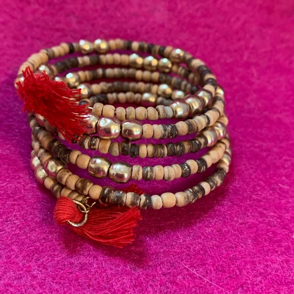 Chico's Jewelry - Chico’s Wrap Wooden & Gold Tone Beaded Bracelet